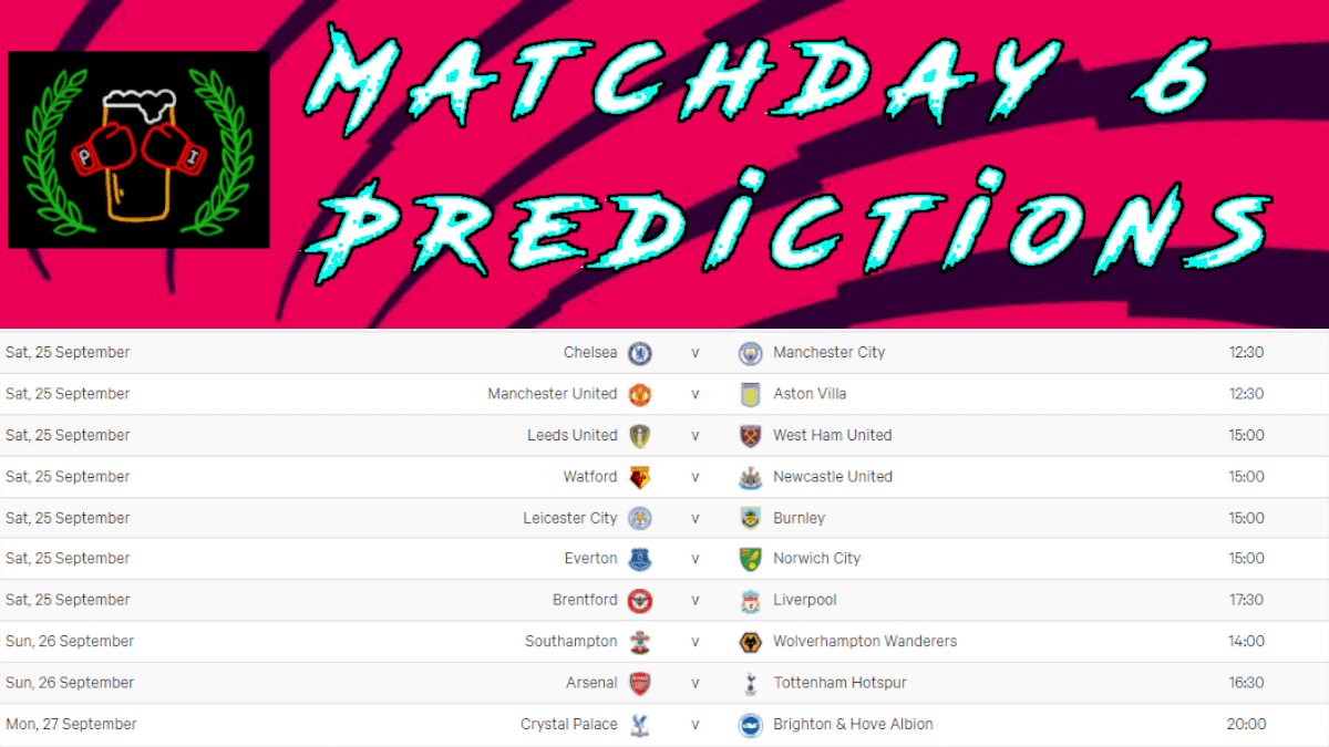 2021/22 Premier League Matchday 6: Predictions